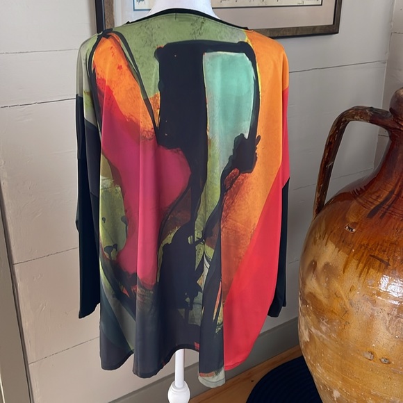 Artful Home NWOT Lumen Top & Scarf by Andrea Geer, Olive/Fuchsia Brush, L/XL - Picture 3 of 15